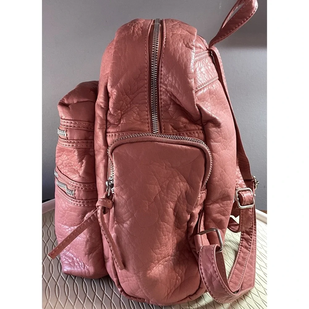 UnderOneSky Womens Super soft Rose Pink Pebbled Backpack Multiple Pocket 12x12x5